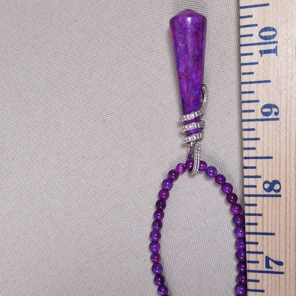 Jay King Purple Turquoise Bead Necklace w/Sterling Silver Wrapped Pendant - Picture 7 of 8